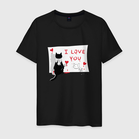 Мужская футболка хлопок с принтом ВЛЮБЛЁННЫЙ KOT в Кировске, 100% хлопок | прямой крой, круглый вырез горловины, длина до линии бедер, слегка спущенное плечо. | Тематика изображения на принте: cat | day | heart | love | romantic | valentine | valentines | амур | валентина | влюбленные | влюбленных | всех | день | кот | котейка | котенок | котик | кошка | любовь | романтика | романтичность | святого | сердечки