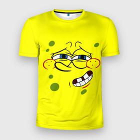 Мужская футболка 3D Slim с принтом Губка БОБ 2022 Топ в Тюмени, 100% полиэстер с улучшенными характеристиками | приталенный силуэт, круглая горловина, широкие плечи, сужается к линии бедра | Тематика изображения на принте: губка боб | желтый | квадратные штаны | мультфильм | смайлик | спанч боб