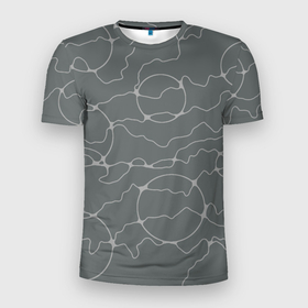 Мужская футболка 3D Slim с принтом Нейрографика в серых тонах в Екатеринбурге, 100% полиэстер с улучшенными характеристиками | приталенный силуэт, круглая горловина, широкие плечи, сужается к линии бедра | абстракция | круги | нейрографика | нейролиния | психология