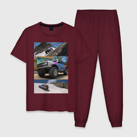 Мужская пижама хлопок с принтом FORZA HORIZON 5 BRONCO в Екатеринбурге, 100% хлопок | брюки и футболка прямого кроя, без карманов, на брюках мягкая резинка на поясе и по низу штанин
 | 4x4 | bronco | ford | forza | game | horizon | jeep | гонки | игра | мексика