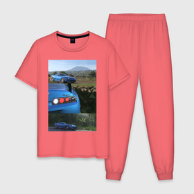Мужская пижама хлопок с принтом Forza Horizon 5 Toyota Supra , 100% хлопок | брюки и футболка прямого кроя, без карманов, на брюках мягкая резинка на поясе и по низу штанин
 | autosport | forza | game | horizon | sportcar | supra | toyota | гонки | игра | мексика