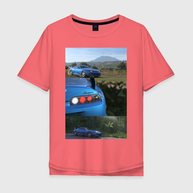 Мужская футболка хлопок Oversize с принтом Forza Horizon 5 Toyota Supra в Новосибирске, 100% хлопок | свободный крой, круглый ворот, “спинка” длиннее передней части | autosport | forza | game | horizon | sportcar | supra | toyota | гонки | игра | мексика
