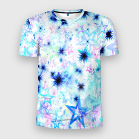 Мужская футболка 3D Slim с принтом Белая ночь, блистай в Екатеринбурге, 100% полиэстер с улучшенными характеристиками | приталенный силуэт, круглая горловина, широкие плечи, сужается к линии бедра | белая ночь | блестки | звезда | звездное небо | звезды | искра | искры | небо | новый год | узор | фейверк