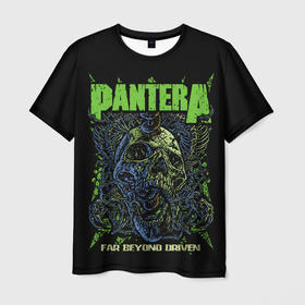 Мужская футболка 3D с принтом Pantera green череп в Курске, 100% полиэфир | прямой крой, круглый вырез горловины, длина до линии бедер | pantera | американская металгруппа | грувметал | группа | музыка | пантера | рок | рок группа