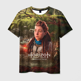 Мужская футболка 3D с принтом Horizon Forbidden West [Aloy] в Екатеринбурге, 100% полиэфир | прямой крой, круглый вырез горловины, длина до линии бедер | aloy | horizon | horizon forbidden west | horizon zero dawn | харайзон | хорайзон | элой