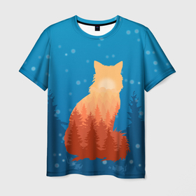 Мужская футболка 3D с принтом Лисица 3D в Белгороде, 100% полиэфир | прямой крой, круглый вырез горловины, длина до линии бедер | Тематика изображения на принте: животное | лес | лиса | лисичка | плутовка | рыжая | снег