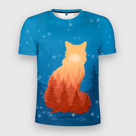 Мужская футболка 3D Slim с принтом Лисица 3D в Белгороде, 100% полиэстер с улучшенными характеристиками | приталенный силуэт, круглая горловина, широкие плечи, сужается к линии бедра | животное | лес | лиса | лисичка | плутовка | рыжая | снег