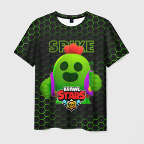 Мужская футболка 3D с принтом BRAWL STARS, , Спайк | Spike в Санкт-Петербурге, 100% полиэфир | прямой крой, круглый вырез горловины, длина до линии бедер | brawl stars | games | spike | боец | бравл старс | браул старс | игры | кактус | легендарный боец | разрушитель | спайк | супер