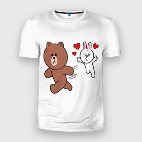 Мужская футболка 3D Slim с принтом От любви не сбежать | Plush animal в Новосибирске, 100% полиэстер с улучшенными характеристиками | приталенный силуэт, круглая горловина, широкие плечи, сужается к линии бедра | all | brown | chase | day | from | hare | heart | hearts | love | lovers | not | plush | rabbit | run away | saint | toys | valentine | white | белый | бурый | валентина | влюбленных | восьмое | всех | день | заяц | игрушки | кролик | любви | любовь | мар