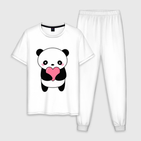 Мужская пижама хлопок с принтом КАВАЙНЫЙ ПАНДА | KAWAII PANDA в Новосибирске, 100% хлопок | брюки и футболка прямого кроя, без карманов, на брюках мягкая резинка на поясе и по низу штанин
 | bear | day | heart | kawaii | love | panda | romantic | valentine | valentines | амур | валентина | влюбленные | влюбленных | всех | день | кавай | любовь | медведь | милый | мишка | панда | романтика | романтичность | святого | сердечки