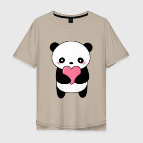 Мужская футболка хлопок Oversize с принтом КАВАЙНЫЙ ПАНДА | KAWAII PANDA в Курске, 100% хлопок | свободный крой, круглый ворот, “спинка” длиннее передней части | Тематика изображения на принте: bear | day | heart | kawaii | love | panda | romantic | valentine | valentines | амур | валентина | влюбленные | влюбленных | всех | день | кавай | любовь | медведь | милый | мишка | панда | романтика | романтичность | святого | сердечки