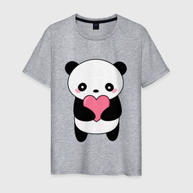 Мужская футболка хлопок с принтом КАВАЙНЫЙ ПАНДА | KAWAII PANDA в Белгороде, 100% хлопок | прямой крой, круглый вырез горловины, длина до линии бедер, слегка спущенное плечо. | bear | day | heart | kawaii | love | panda | romantic | valentine | valentines | амур | валентина | влюбленные | влюбленных | всех | день | кавай | любовь | медведь | милый | мишка | панда | романтика | романтичность | святого | сердечки