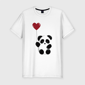 Мужская футболка хлопок Slim с принтом ПАНДА И ВОЗДУШНОЕ СЕРДЦЕ , 92% хлопок, 8% лайкра | приталенный силуэт, круглый вырез ворота, длина до линии бедра, короткий рукав | bear | day | heart | kawaii | love | panda | romantic | valentine | valentines | амур | валентина | влюбленные | влюбленных | воздушный | всех | день | кавай | любовь | медведь | милый | мишка | панда | романтика | романтичность | святог