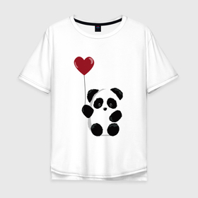 Мужская футболка хлопок Oversize с принтом ПАНДА И ВОЗДУШНОЕ СЕРДЦЕ в Кировске, 100% хлопок | свободный крой, круглый ворот, “спинка” длиннее передней части | bear | day | heart | kawaii | love | panda | romantic | valentine | valentines | амур | валентина | влюбленные | влюбленных | воздушный | всех | день | кавай | любовь | медведь | милый | мишка | панда | романтика | романтичность | святог