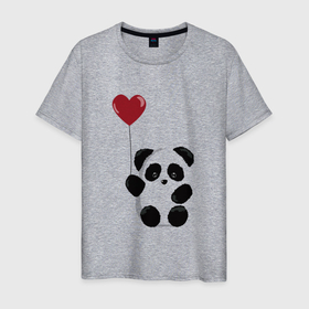 Мужская футболка хлопок с принтом ПАНДА И ВОЗДУШНОЕ СЕРДЦЕ , 100% хлопок | прямой крой, круглый вырез горловины, длина до линии бедер, слегка спущенное плечо. | bear | day | heart | kawaii | love | panda | romantic | valentine | valentines | амур | валентина | влюбленные | влюбленных | воздушный | всех | день | кавай | любовь | медведь | милый | мишка | панда | романтика | романтичность | святог