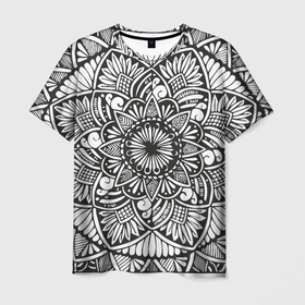 Мужская футболка 3D с принтом Мандала 2028 1 в Екатеринбурге, 100% полиэфир | прямой крой, круглый вырез горловины, длина до линии бедер | black | mandala | monochrome | mork2028 | zenart | зенарт | монохромный | узор