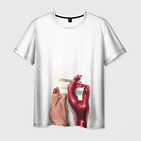 Мужская футболка 3D с принтом With your demon в Екатеринбурге, 100% полиэфир | прямой крой, круглый вырез горловины, длина до линии бедер | nft | арт | девушкам | дьявол | иллюстрация | подросткам | прикольные картинки | эстетика