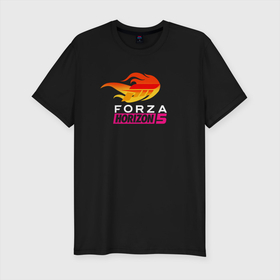 Мужская футболка хлопок Slim с принтом Forza Horizon 5 logo в Тюмени, 92% хлопок, 8% лайкра | приталенный силуэт, круглый вырез ворота, длина до линии бедра, короткий рукав | auto | cars | forza | forza horizon | forza horizon 5 | game | horizon
