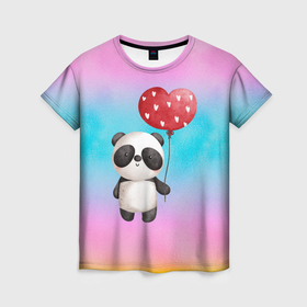 Женская футболка 3D с принтом Маленькая панда с сердечком в Санкт-Петербурге, 100% полиэфир ( синтетическое хлопкоподобное полотно) | прямой крой, круглый вырез горловины, длина до линии бедер | 14 февраля | iloveyou | love | влюбленным | день влюбленных | люблю | люблютебя | любовь | милая | милота | милый | нежность | признанеивлюбвю | признание | сердечко | сердце