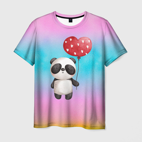 Мужская футболка 3D с принтом Маленькая панда с сердечком в Санкт-Петербурге, 100% полиэфир | прямой крой, круглый вырез горловины, длина до линии бедер | 14 февраля | iloveyou | love | влюбленным | день влюбленных | люблю | люблютебя | любовь | милая | милота | милый | нежность | признанеивлюбвю | признание | сердечко | сердце