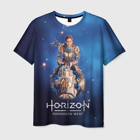 Мужская футболка 3D с принтом Элой Aloy | Horizon в Новосибирске, 100% полиэфир | прямой крой, круглый вырез горловины, длина до линии бедер | aloy | horizon | horizon forbidden west | horizon zero dawn | харайзон | хорайзон | элой