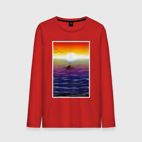 Мужской лонгслив хлопок с принтом Дельфин (закат) , 100% хлопок |  | волны | дельфин | закат | картина | море | солнце