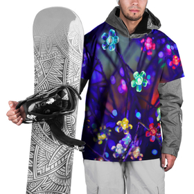 Накидка на куртку 3D с принтом Новогодние Яркие Цветы , 100% полиэстер |  | Тематика изображения на принте: блеск | гирлянда | новый год | огоньки | праздник | цветы | ярко | яркое