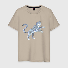 Мужская футболка хлопок с принтом Водяной голубой тигрёнок, символ 2022 в Екатеринбурге, 100% хлопок | прямой крой, круглый вырез горловины, длина до линии бедер, слегка спущенное плечо. | 1962 | 1974 | 1986 | 1998 | 2010 | 2022 | водяной | зверь | кот | котёнок | полосатый | синий | тигр | тигрёнок