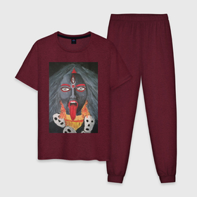 Мужская пижама хлопок с принтом Богиня Кали в Новосибирске, 100% хлопок | брюки и футболка прямого кроя, без карманов, на брюках мягкая резинка на поясе и по низу штанин
 | Тематика изображения на принте: богиня | индия | кали | махакали | портрет