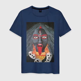 Мужская футболка хлопок с принтом Богиня Кали в Белгороде, 100% хлопок | прямой крой, круглый вырез горловины, длина до линии бедер, слегка спущенное плечо. | богиня | индия | кали | махакали | портрет