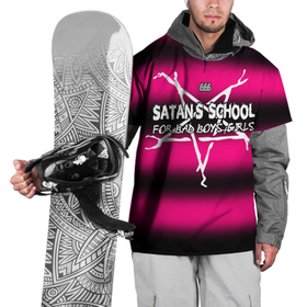 Накидка на куртку 3D с принтом Satan school for bad boys and girls pink в Кировске, 100% полиэстер |  | bad boy | bad girls | satan | school | гот | готика | готы | дьябло | пентограмма | сатана | стиль | школа | эмо