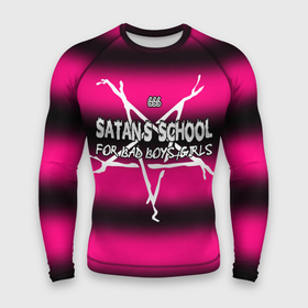 Мужской рашгард 3D с принтом Satan school for bad boys and girls pink ,  |  | bad boy | bad girls | satan | school | гот | готика | готы | дьябло | пентограмма | сатана | стиль | школа | эмо
