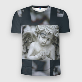 Мужская футболка 3D Slim с принтом Angel Lil Peep GBC в Белгороде, 100% полиэстер с улучшенными характеристиками | приталенный силуэт, круглая горловина, широкие плечи, сужается к линии бедра | angel | gustav ahr | lil | lil peep | peep | ангел | лил пип | лилпип | реп | рэп | скульптура ангела | тату лилпапа | хипхоп | эморэп