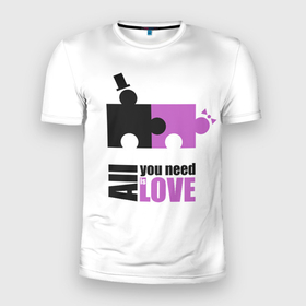 Мужская футболка 3D Slim с принтом Пазлы Любви в Новосибирске, 100% полиэстер с улучшенными характеристиками | приталенный силуэт, круглая горловина, широкие плечи, сужается к линии бедра | 14 февраля | love | valentines day | амур | ангел | валентинка | влюбленность | вторая половинка | день всех влюбленных | купидон | любовь | нежность | отношения | пазлы | подарок любви | поцелуй