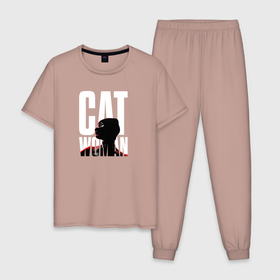 Мужская пижама хлопок с принтом Женщина кошка Селина Кайл в Новосибирске, 100% хлопок | брюки и футболка прямого кроя, без карманов, на брюках мягкая резинка на поясе и по низу штанин
 | batman | batman 2022 | bruce wayne | cat woman | catwoman | dc | dc comics | gotham | joker | statwb | warner | бетмен 2022 | брюс уэйн | бэтмен | бэтмен 2022 | готэм | джокер | диси | женщина кошка | злодей | комиксы | комиксы диси