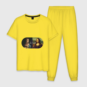 Мужская пижама хлопок с принтом Да Винчи в Белгороде, 100% хлопок | брюки и футболка прямого кроя, без карманов, на брюках мягкая резинка на поясе и по низу штанин
 | галерея | да винчи | давинчи | искусство | картины | леонардо | мона лиза