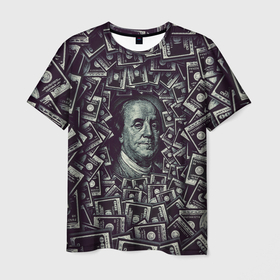 Мужская футболка 3D с принтом ДОЛЛАР ФРАНКЛИН в Новосибирске, 100% полиэфир | прямой крой, круглый вырез горловины, длина до линии бедер | валюта | деньги | доллар | лицо | сотка | текстура | франклин