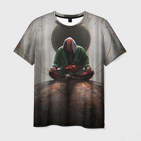Мужская футболка 3D с принтом Медитация и пост в Кировске, 100% полиэфир | прямой крой, круглый вырез горловины, длина до линии бедер | блаженство | йога | молитва | одиночество | пост | человек