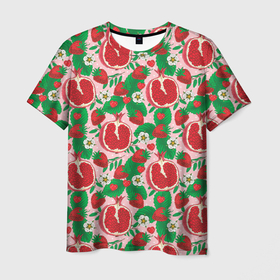 Мужская футболка 3D с принтом Гранат фрукт паттерн в Петрозаводске, 100% полиэфир | прямой крой, круглый вырез горловины, длина до линии бедер | гранат | лето | паттерн | текстуры | фрукт