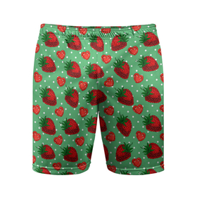Мужские шорты спортивные с принтом Клубника на зеленом фоне в Новосибирске,  |  | клубника | клубничка | лето | сладкая | ягода | ягоды