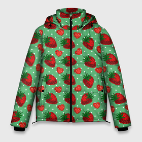 Мужская зимняя куртка 3D с принтом Клубника на зеленом фоне в Тюмени, верх — 100% полиэстер; подкладка — 100% полиэстер; утеплитель — 100% полиэстер | длина ниже бедра, свободный силуэт Оверсайз. Есть воротник-стойка, отстегивающийся капюшон и ветрозащитная планка. 

Боковые карманы с листочкой на кнопках и внутренний карман на молнии. | клубника | клубничка | лето | сладкая | ягода | ягоды