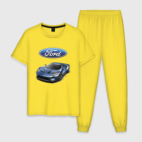 Мужская пижама хлопок с принтом Ford   legendary racing team , 100% хлопок | брюки и футболка прямого кроя, без карманов, на брюках мягкая резинка на поясе и по низу штанин
 | car | ford | motorsport | performance | prestige | racing | team | usa | автомобиль | автоспорт | бренд | представление | престиж | сша | форд