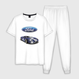 Мужская пижама хлопок с принтом Ford   Racing team , 100% хлопок | брюки и футболка прямого кроя, без карманов, на брюках мягкая резинка на поясе и по низу штанин
 | car | ford | motorsport | performance | prestige | racing | team | usa | автомобиль | автоспорт | бренд | представление | престиж | сша | форд
