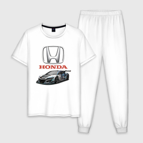 Мужская пижама хлопок с принтом Honda   Racing team в Курске, 100% хлопок | брюки и футболка прямого кроя, без карманов, на брюках мягкая резинка на поясе и по низу штанин
 | honda | japan | motorsport | racing | team | автоспорт | гонка | хонда | япония