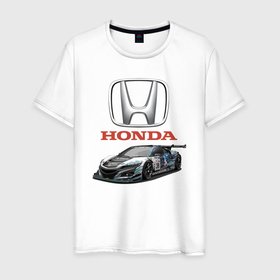 Мужская футболка хлопок с принтом Honda   Racing team в Петрозаводске, 100% хлопок | прямой крой, круглый вырез горловины, длина до линии бедер, слегка спущенное плечо. | Тематика изображения на принте: honda | japan | motorsport | racing | team | автоспорт | гонка | хонда | япония