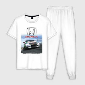 Мужская пижама хлопок с принтом Honda   Motorsport   Racing team в Курске, 100% хлопок | брюки и футболка прямого кроя, без карманов, на брюках мягкая резинка на поясе и по низу штанин
 | car | honda | japan | motorsport | racing | team | автомобиль | автоспорт | гонка | хонда | япония