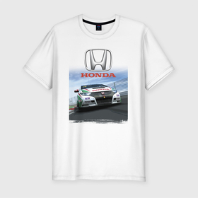 Мужская футболка хлопок Slim с принтом Honda   Motorsport   Racing team , 92% хлопок, 8% лайкра | приталенный силуэт, круглый вырез ворота, длина до линии бедра, короткий рукав | car | honda | japan | motorsport | racing | team | автомобиль | автоспорт | гонка | хонда | япония