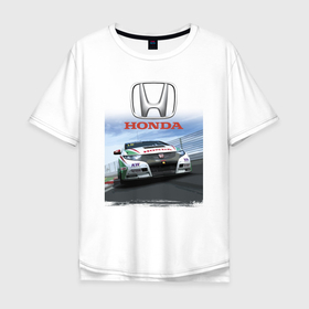Мужская футболка хлопок Oversize с принтом Honda   Motorsport   Racing team в Тюмени, 100% хлопок | свободный крой, круглый ворот, “спинка” длиннее передней части | car | honda | japan | motorsport | racing | team | автомобиль | автоспорт | гонка | хонда | япония