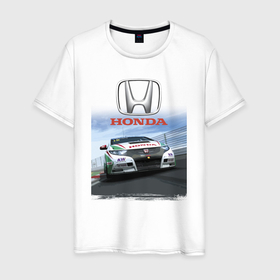 Мужская футболка хлопок с принтом Honda   Motorsport   Racing team в Петрозаводске, 100% хлопок | прямой крой, круглый вырез горловины, длина до линии бедер, слегка спущенное плечо. | car | honda | japan | motorsport | racing | team | автомобиль | автоспорт | гонка | хонда | япония