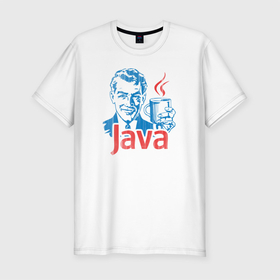 Мужская футболка хлопок Slim с принтом JAVA программиста в Белгороде, 92% хлопок, 8% лайкра | приталенный силуэт, круглый вырез ворота, длина до линии бедра, короткий рукав | coder | it people | айтишники | гик | информатик | ит специалист | кодер | кодировщик | прогер | программист